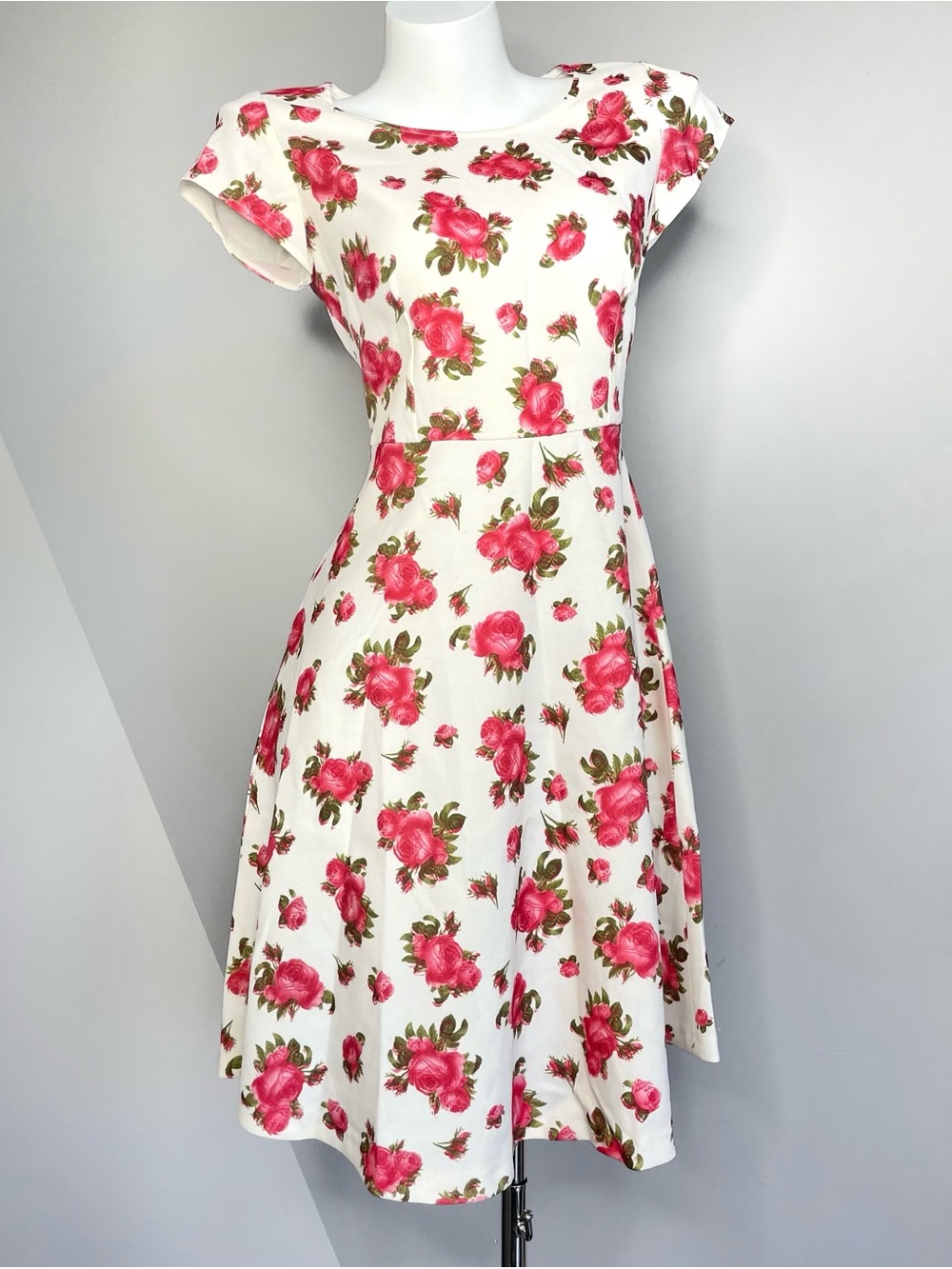 Pink Floral Short Sleeves Swing Dress